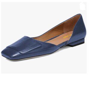 Wo Wagas Dark Blue Pump Side Cut Block Low Heeled Square Toe Slip On Shoes